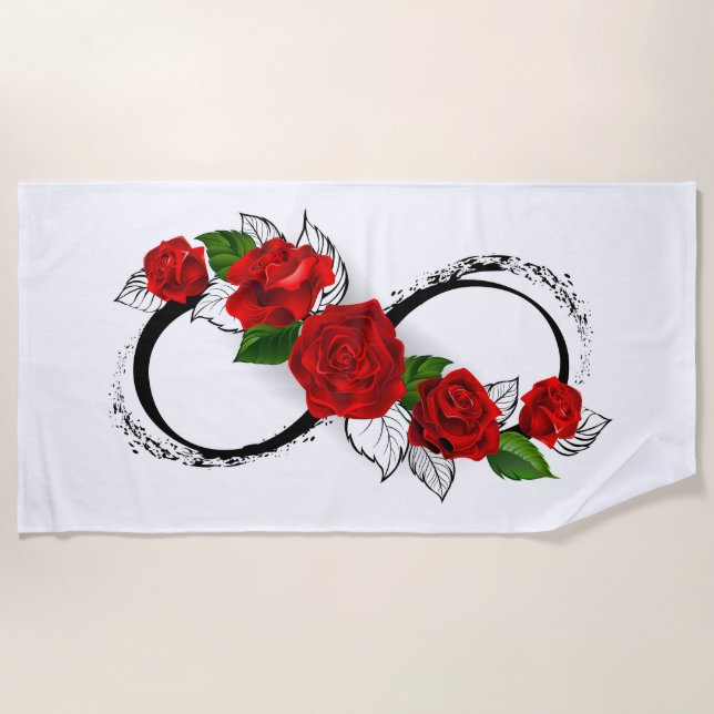 Serviette De Plage Symbole d'infini avec des roses rouges (Devant)