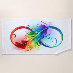 Serviette De Plage Symbole d'infini avec plume arc-en-ciel