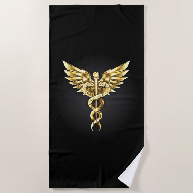 Serviette De Plage Symbole Polygonal Or Caduceus (Devant)