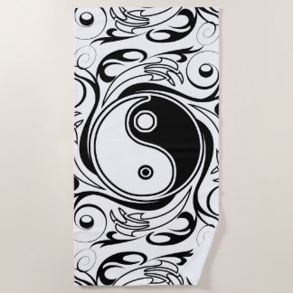 Serviette De Plage Symbole Yin et Yang Style tatouage noir et blanc
