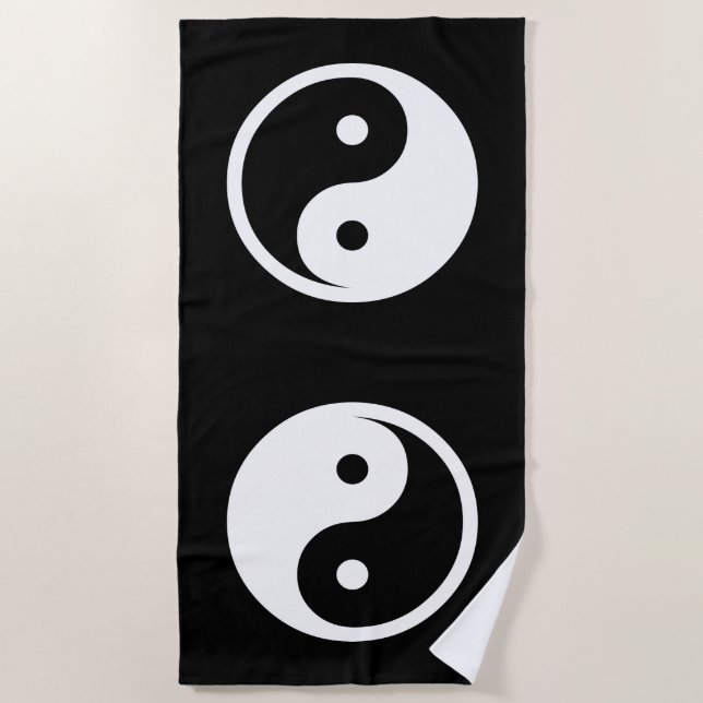 Serviette De Plage Symbole Yin Yang - dessin de tatouage solide 2 (Devant)
