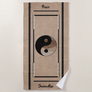 Serviette De Plage Symbole Yin-Yang en Bambou Kaki Unique