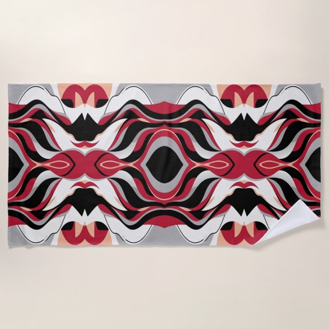 Serviette De Plage Symmetrical Red and Black Abstract Flow Pattern (Devant)