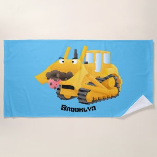 Serviette De Plage Sympa joli caractère de dessin animé au bulldozer