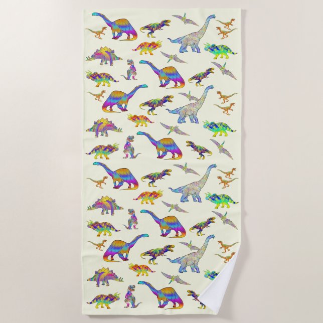 Serviette De Plage T Rex Stegosaurus Brontosaurus Raptor Dinosaur Art (Devant)