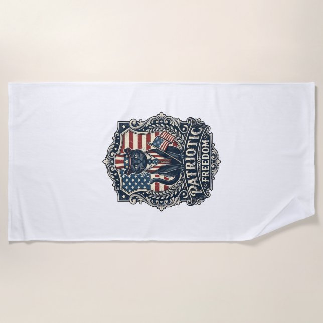 Serviette De Plage T-shirt graphique vectoriel de chat noir patriotiq (Devant)