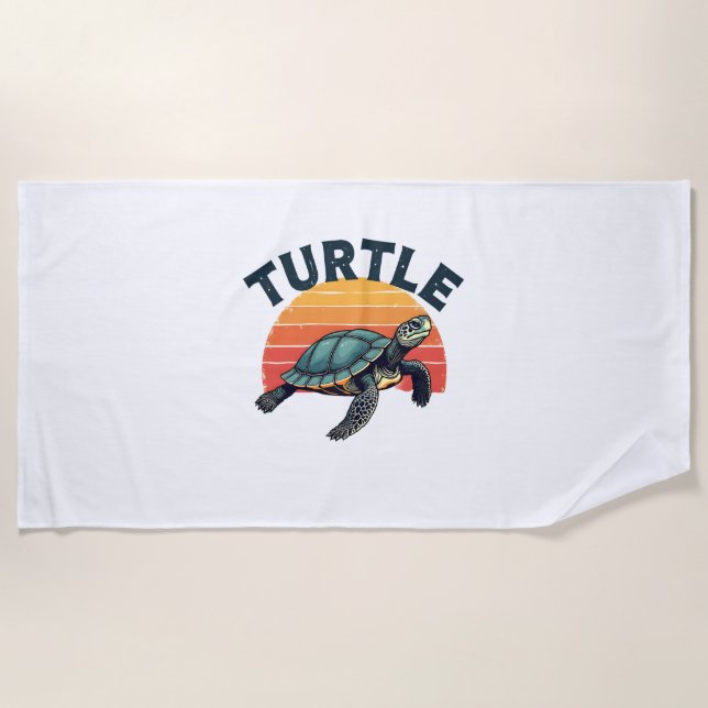 Serviette De Plage T-shirt tortue rétro (Devant)