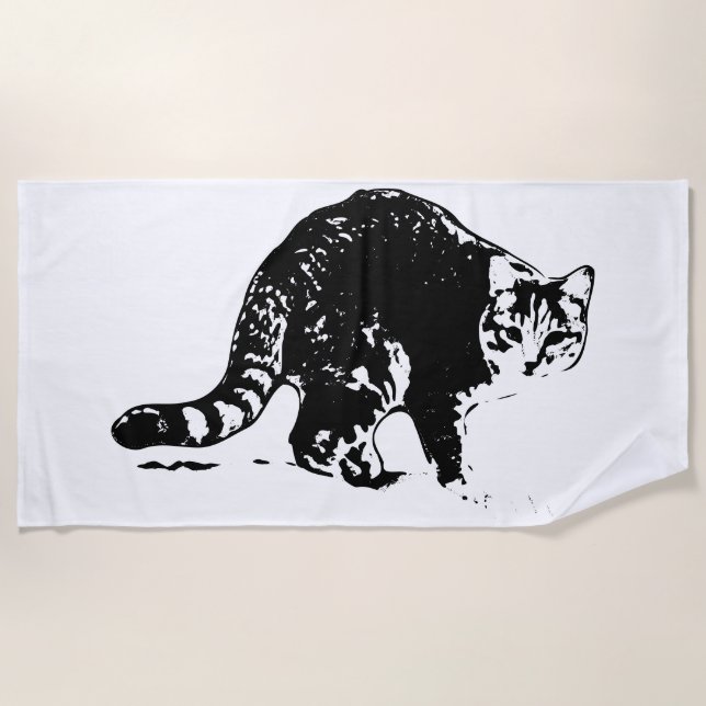 Serviette De Plage Tabby Cat Full Body Black & White Towel (Devant)