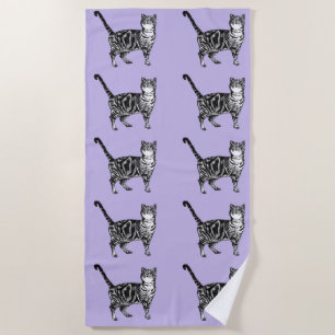 Serviette De Plage Tabby Chat Cute Jolie Purple Girls Chats Aquarelle