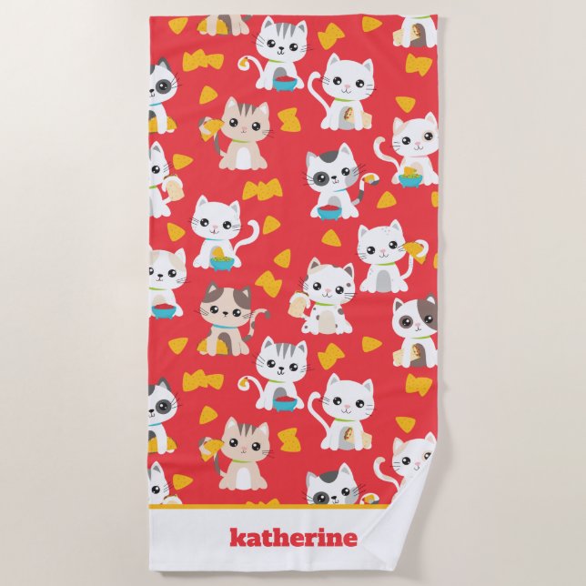Serviette De Plage Tacocat Burrito et Taco Cats Cute Personnalisé (Devant)