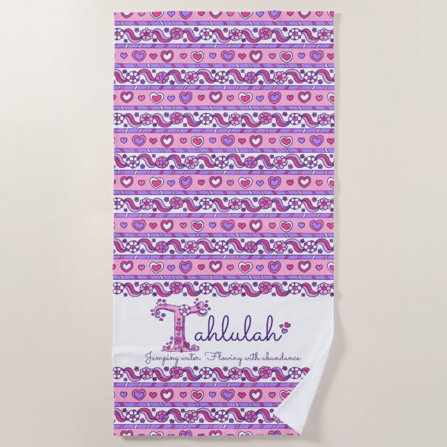 Serviette De Plage Tahlulah nom signifiant fleurs coeur rose serviett (Devant)
