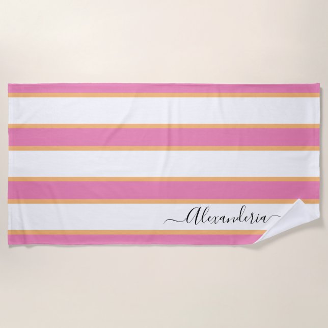Serviette De Plage Tangérine rose Blanc moderne Preppy Grandes (Devant)
