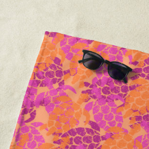 Serviette De Plage Tapa hawaïen de tortue de mer de Honu - orange