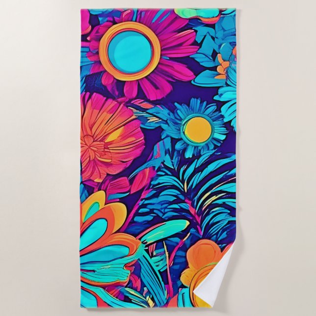 Serviette De Plage Tapisserie florale psychédélique (Devant)