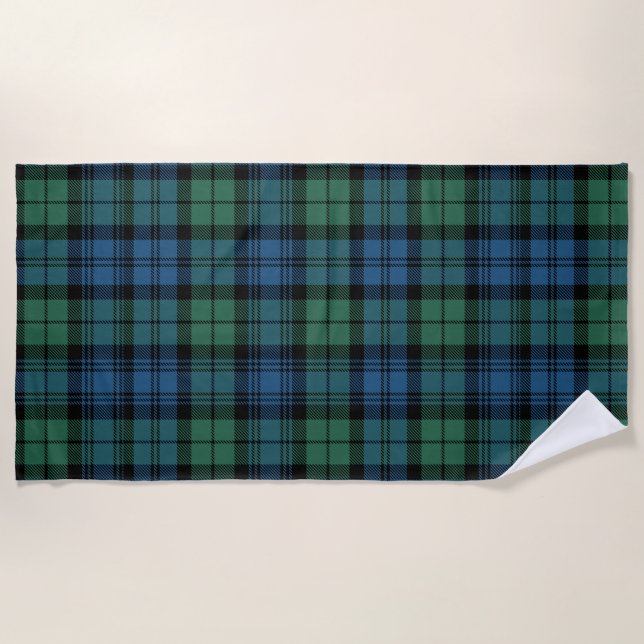 Serviette De Plage Tartan Clan Campbell Plaid Blue Green À damiers (Devant)