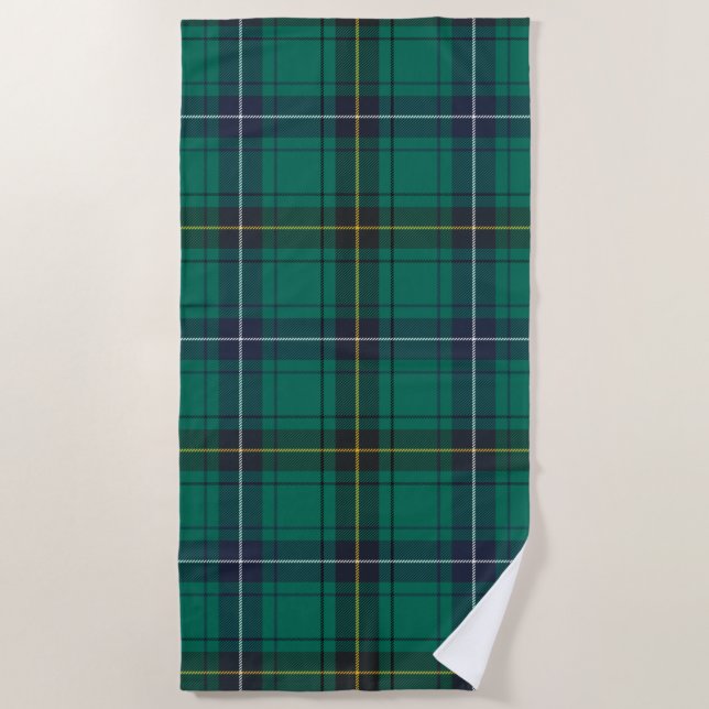 Serviette De Plage Tartan de chèque vert de Clan Henderson (Devant)