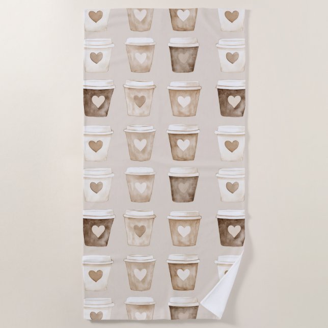 Serviette De Plage Tasses à café cœur crème (Devant)