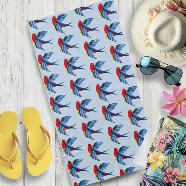 Serviette De Plage Tatouage bleu rouge avale (Créateur téléchargé)