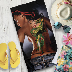 Serviette De Plage Tatouage de femme dragon de fantasy gras
