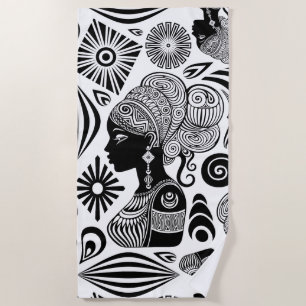 Serviette De Plage Tatouage Tribal Portrait de Fille Africaine