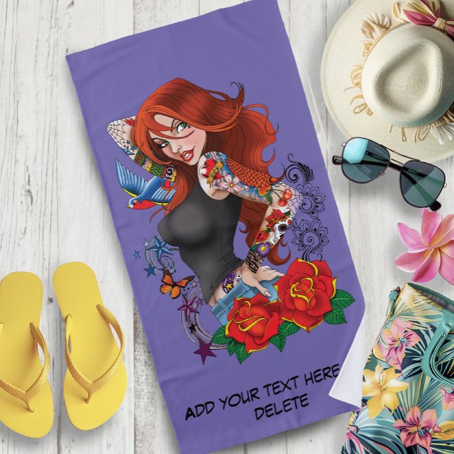 Serviette De Plage Tatouages de femme rousse (Créateur téléchargé)