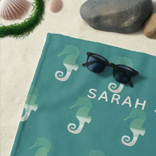 Serviette De Plage Teal Seahorse Pattern Ocean Green