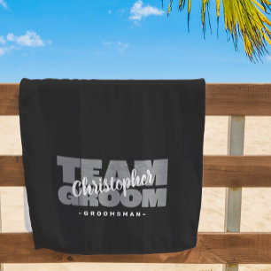 Serviette De Plage Team Groom Groomsman Mariage Cool Retro Black Pool
