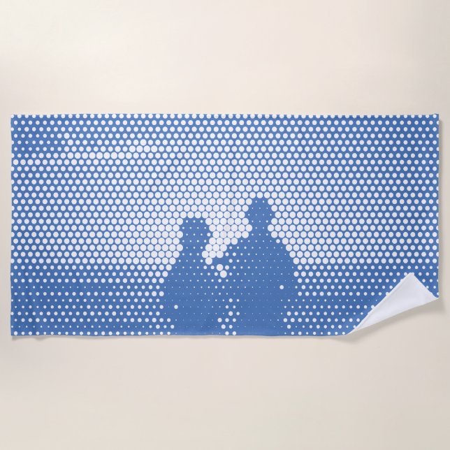 Serviette De Plage Tech White&Blue Halftone Effet Couple sur la plage (Devant)