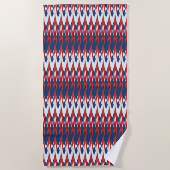 Serviette De Plage Technique de l'Ikat Motif blanc bleu rouge Jacquar (Devant)