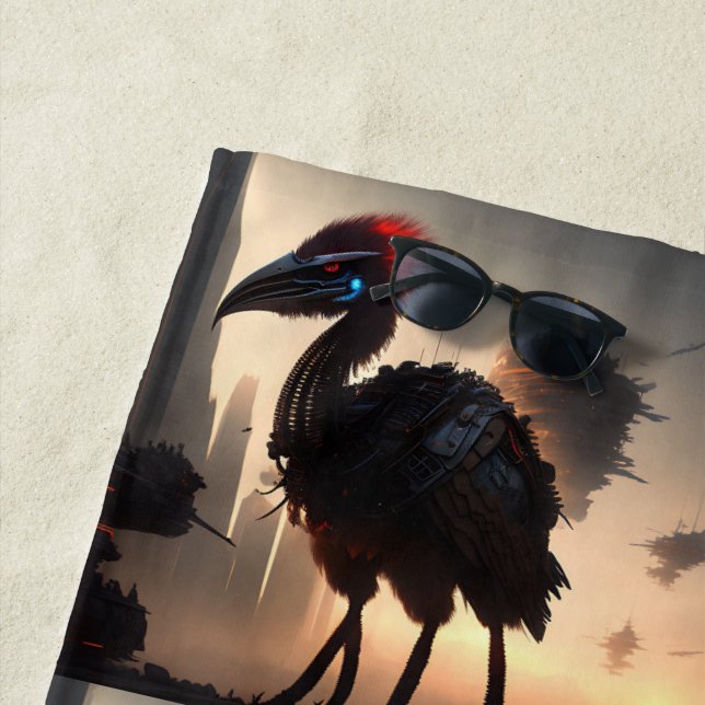 Serviette De Plage "Techno-Feathers : Le robot futuriste Emu" (En situation)