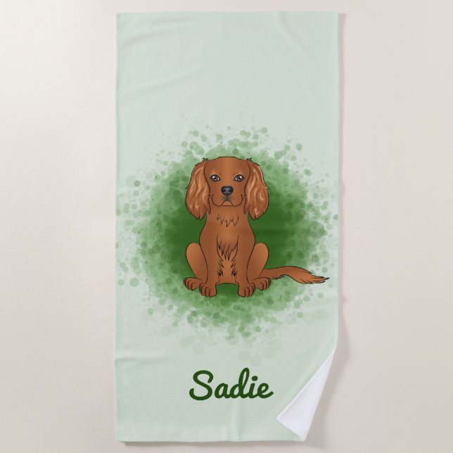 Serviette De Plage Teckie Cavalier King Charles Spaniel Chien sur Ver (Devant)