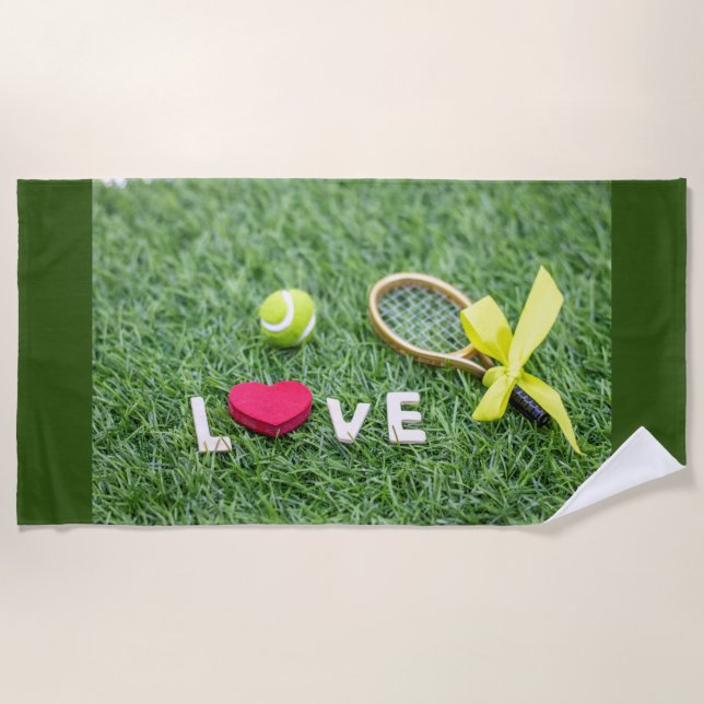 Serviette De Plage Tennis avec amour balle de tennis et raquette sur  (Devant)