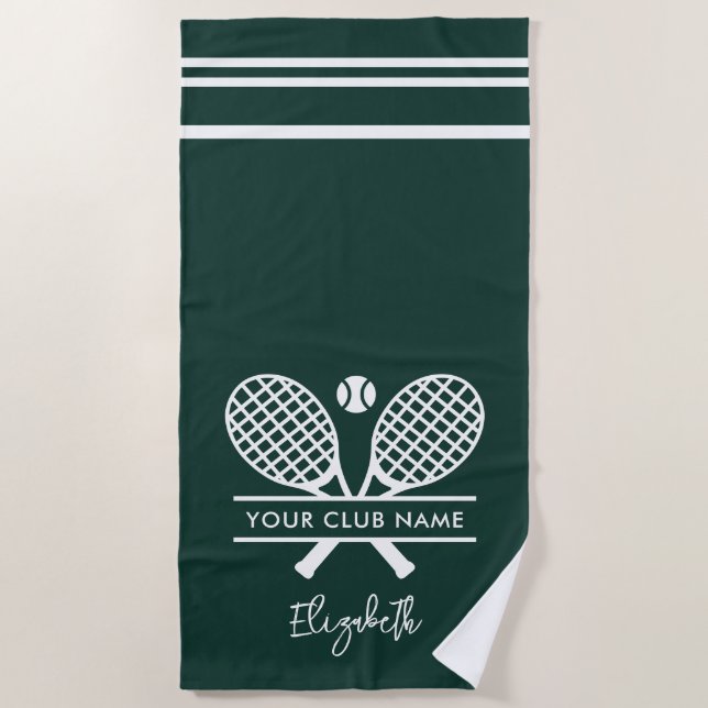 Serviette De Plage Tennis Club Name Team Swag Green Custom (Devant)