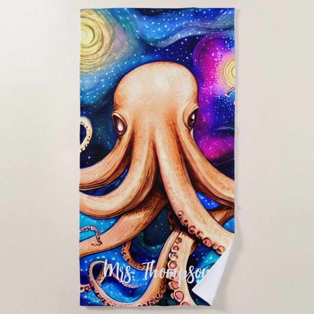Serviette De Plage Tentacles Octopus avec nom personnalisé (Devant)