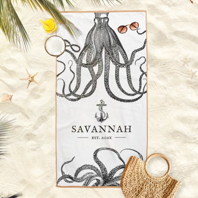 Serviette De Plage Tentacles | Octopus Thème Nom Personnalisé (Créateur téléchargé)