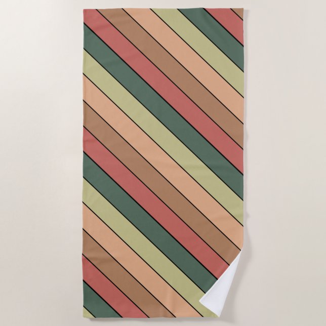 Serviette De Plage Terracotta Brown Vert Noir sur papier aquarelle (Devant)