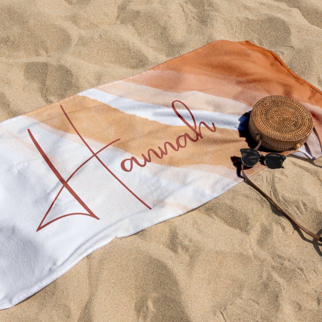 Serviette De Plage Terracotta | Sable de plage ombré monogramme (Créateur téléchargé)
