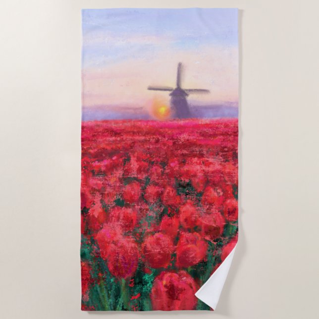 Serviette De Plage Terrain Tulips - Paysage - Printemps aux Pays-Bas (Devant)