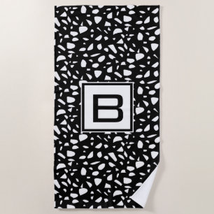Serviette De Plage Terrazzo noir blanc motif monogramme initial
