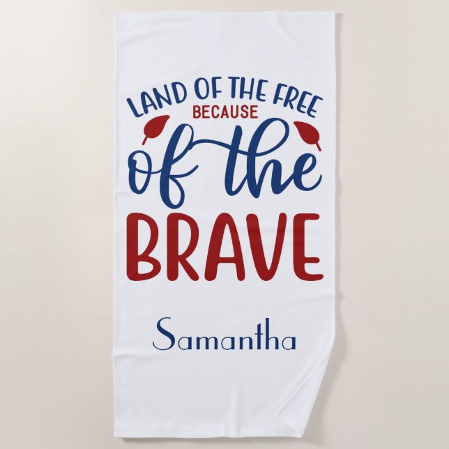 Serviette De Plage Terre des libres grâce aux courageux rouge bleu (Devant)