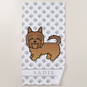Serviette De Plage Térrier Australien Rouge Dessin Animé Chien & Nom