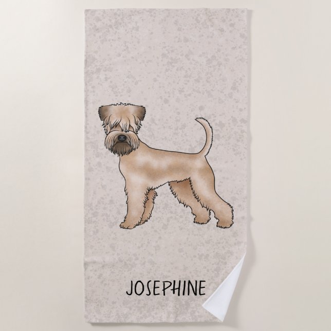 Serviette De Plage Terrier Wheaten à poil doux avec nom sur fond beig (Devant)