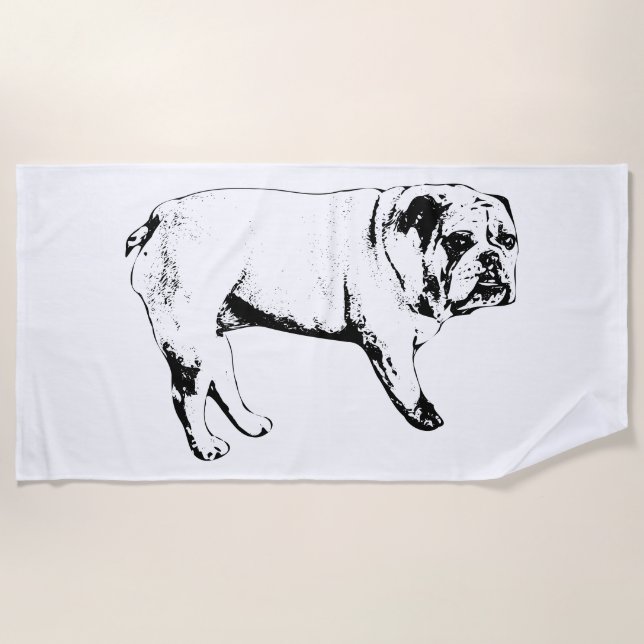 Serviette De Plage Tête Bulldog en gras (Devant)