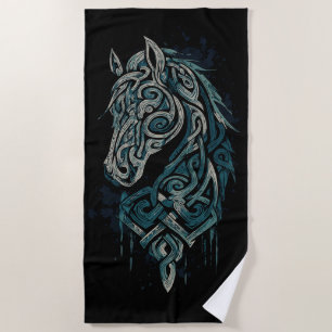 Serviette De Plage Tête de cheval celtique – Dessin de nœud viking