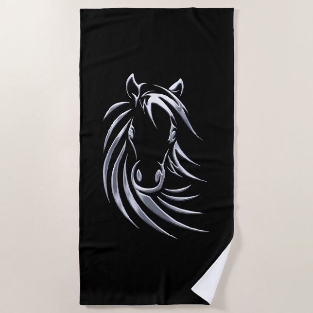 Serviette De Plage Tête de cheval en argent (Devant)