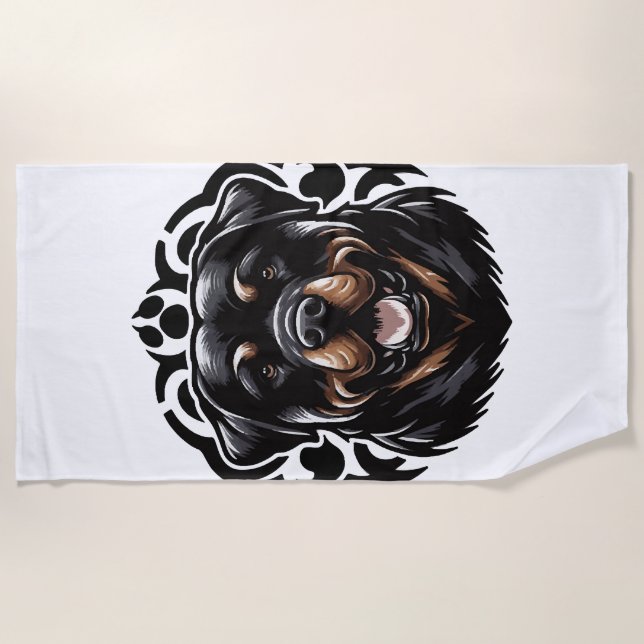 Serviette De Plage Tête de chien Rottweiler (Devant)