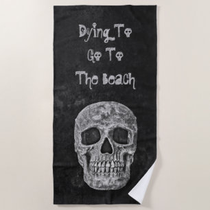 Serviette De Plage Tête de crâne gothique Grunge noir et blanc