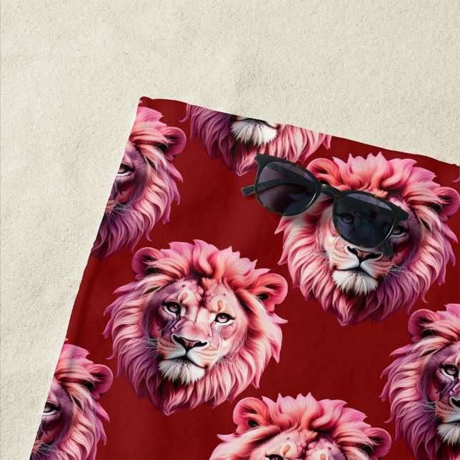 Serviette De Plage Tête de lion rose bordeaux Design  (Créateur téléchargé)