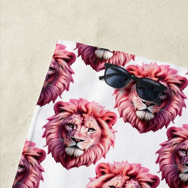 Serviette De Plage Tête de lion rose motif design blanc  (Créateur téléchargé)
