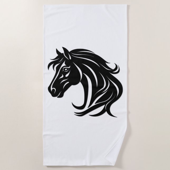 Serviette De Plage Tête de magnifique cheval noir   (Devant)